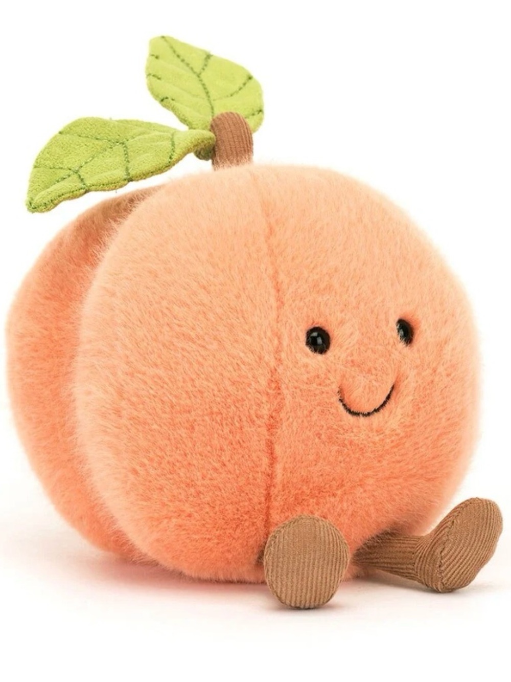 Jellycat Peach Amuseables Plush in Soft Orange with Green Leaf